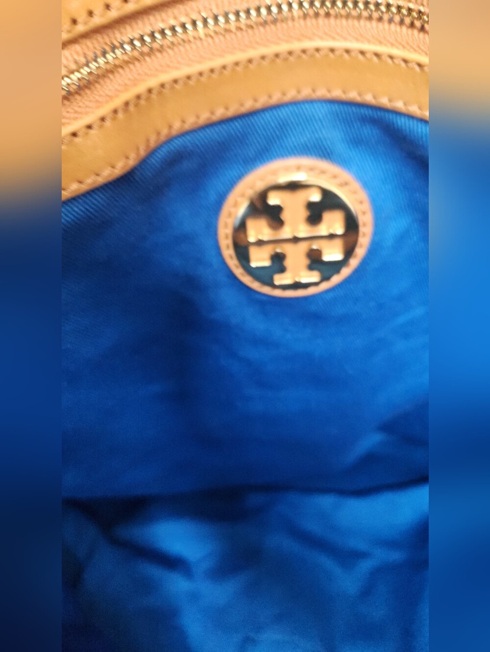 Tory Burch Cream and Red Canvas Tote with Tan Leather Trim Nearly PERCECT - Picture 5 of 13